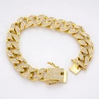 Gold 12MM 7.25inch 18K Gold Plated Bracelet Hip Hop Cubic Zirconia Ice Cuban Link Bracelet
