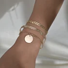 Bracelet Bracelet Set Women 3Pcs Women's Fashionable Retro Chip Pendant Gold Bracelet Three-piece Set