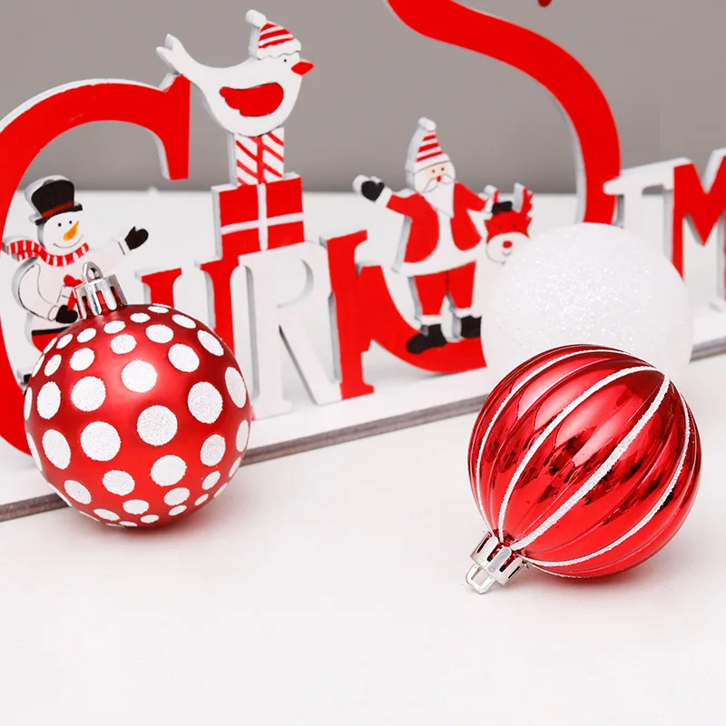 New Factory Christmas Decoration Supplies Red Plastic Cheap Hand-printed Christmas Ball Set For Holiday Decor