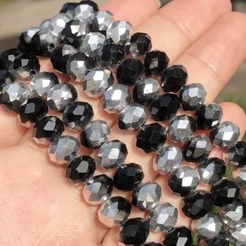 Wholesale Half Plating Faceted Glass Beads Clear Black Silver Rondelle Crystal Beads For Jewelry Making