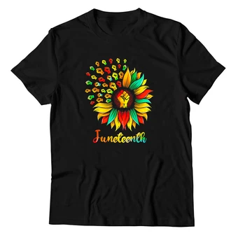 2022 New Sunflower Juneteenth Black History Month T-Shirt Women High Quality 100% Cotton Graphic T Shirts For Women's T-Shirts