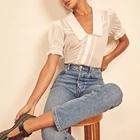 Fashion Explosion White Lace Trim Slightly Sheer Sweet Shirt Top