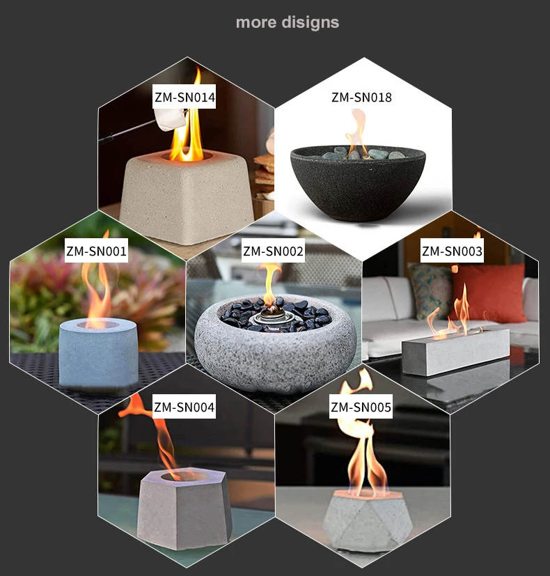 Concrete Rectangle Table Top Fire Pit Bowl Smokeless Odorless Tabletop