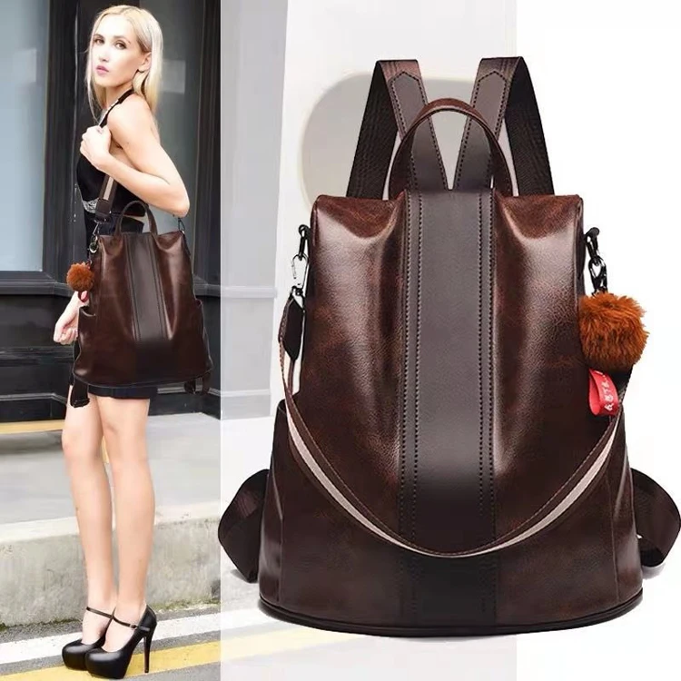 2024 new backpack female Korean version of pu soft bag anti-theft multi-functional women's backpack