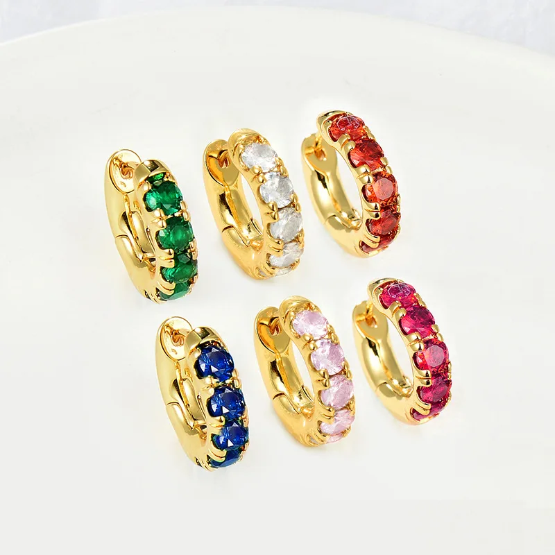 Hot sale Luxury Vintage Real Gold Plated Emerald Zircon Clip On Earrings For Women Shiny Cz Earrings Party Jewelry