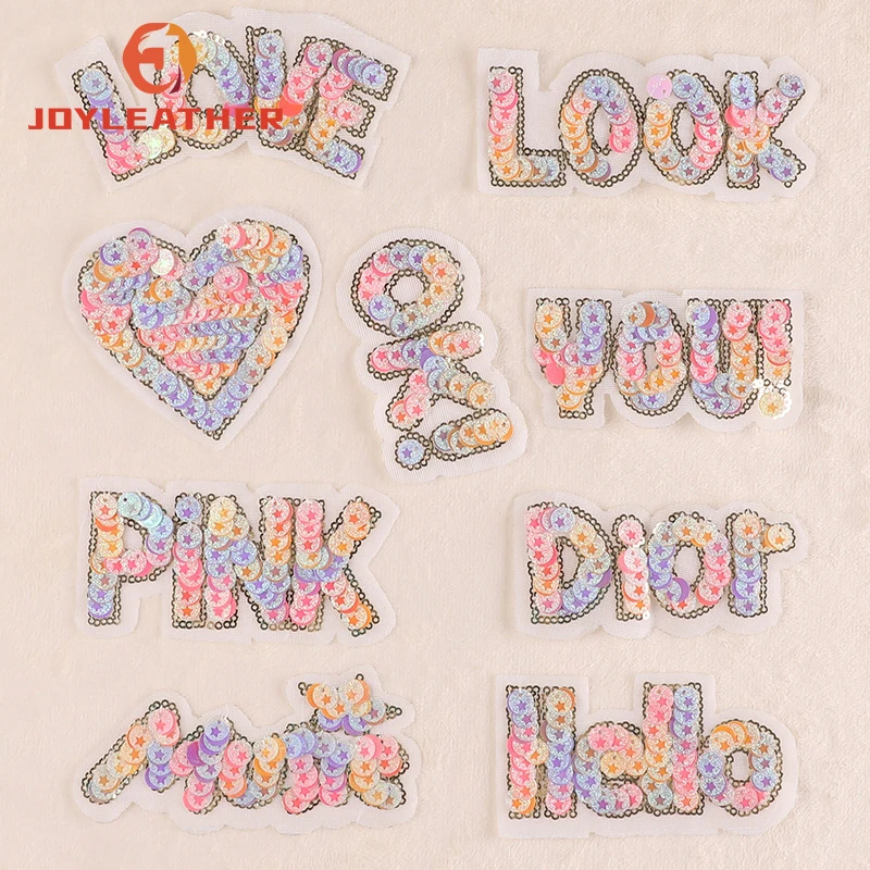 LOVE Bead Glitter Letter Iron On Clothes Sequin Patches Embroidery Custom Luxury Logo
