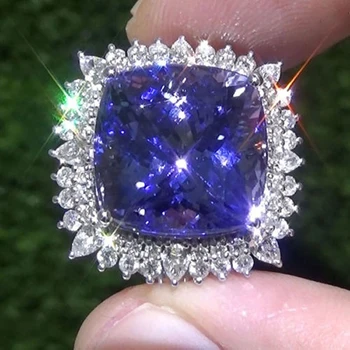 CAOSHI Large vintage square cut blue Sapphire gemstone Crystal 925 silver ring Shiny Zircon CZ engagement wedding ring
