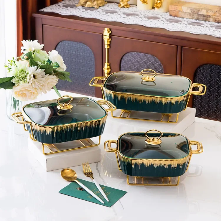 Hotel Buffet Luxury Ceramics Square chaffers chafing dish with Wedding Hotel Round ceramic food warmer set