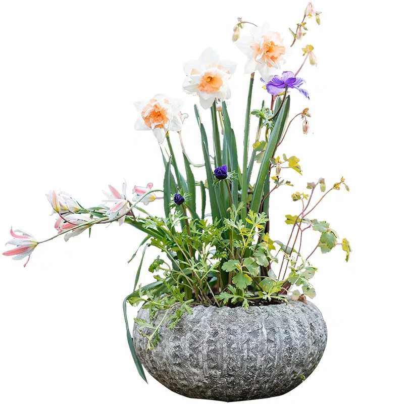 Indoor outdoor decor embossed cement pots garden balcony concrete plant flower pots