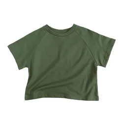 Children's Short Sleeve T-shirt 2023 Summer Boys' Solid Bat Sleeve Top Cotton Baby Clothes