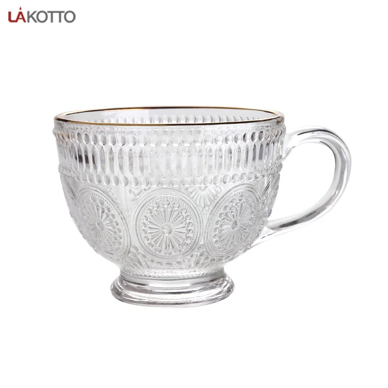 Wholesale retro patterned glass coffee cup milk cup restaurant dessert store applicable glass cup