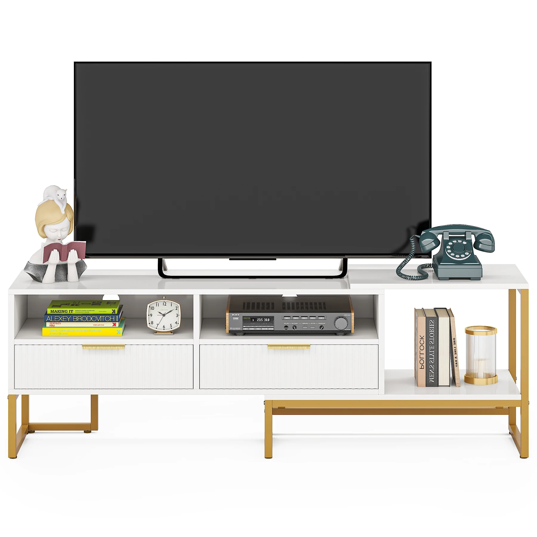 Home Decor White And Gloden Designs Wooden TV Stand Modern Luxury 2023