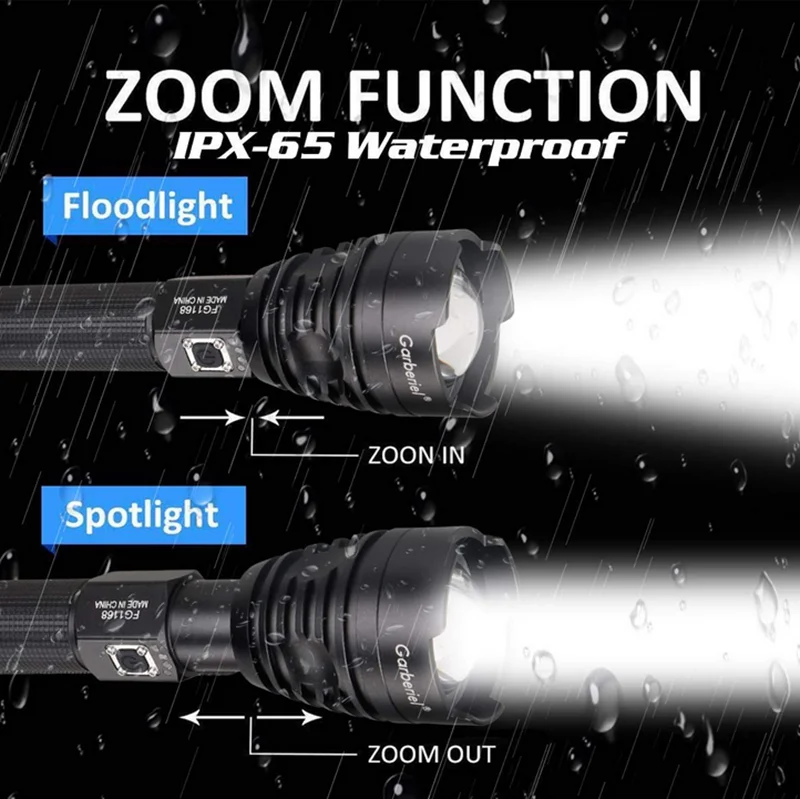 XHP90 Flashlight 6000 Lumens Zoomable Power Display USB Rechargeable Powerful Flashlight Super Bright LED Torch for Hiking