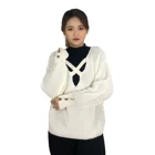 Pullover White Women's Sweater Pullover Button Decorated White Ladies Pullover Sweater