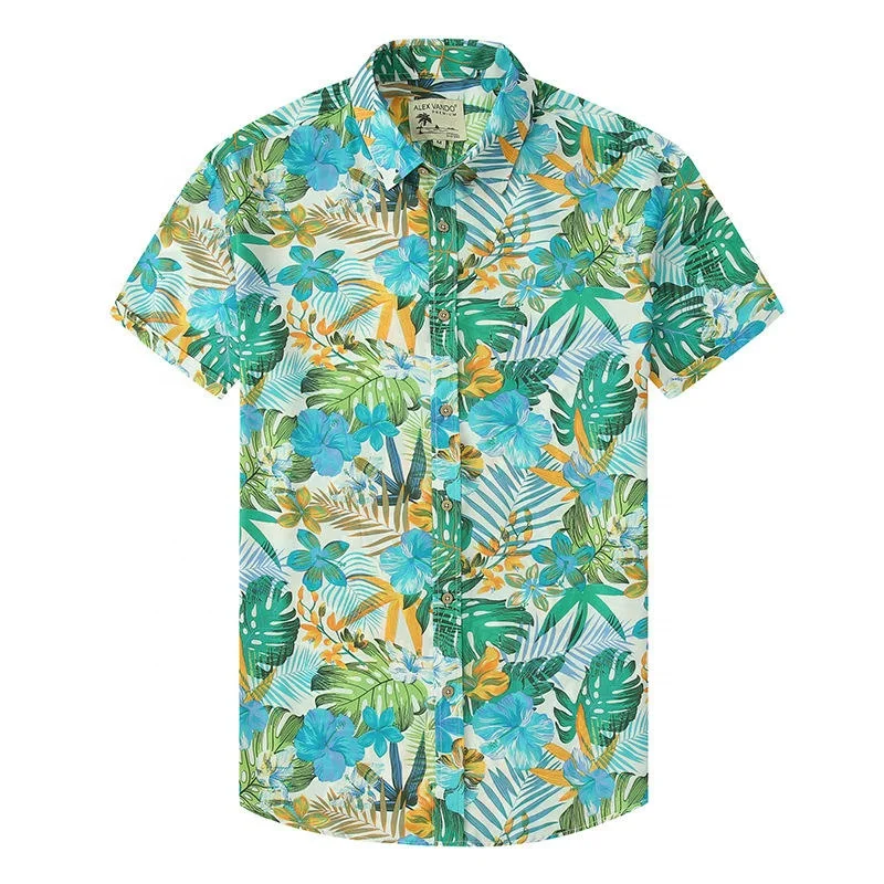 Wholesale full print Summer fabric Short sleeve top Hawaiian shirts for men Button shirts Beach shirts for fathers