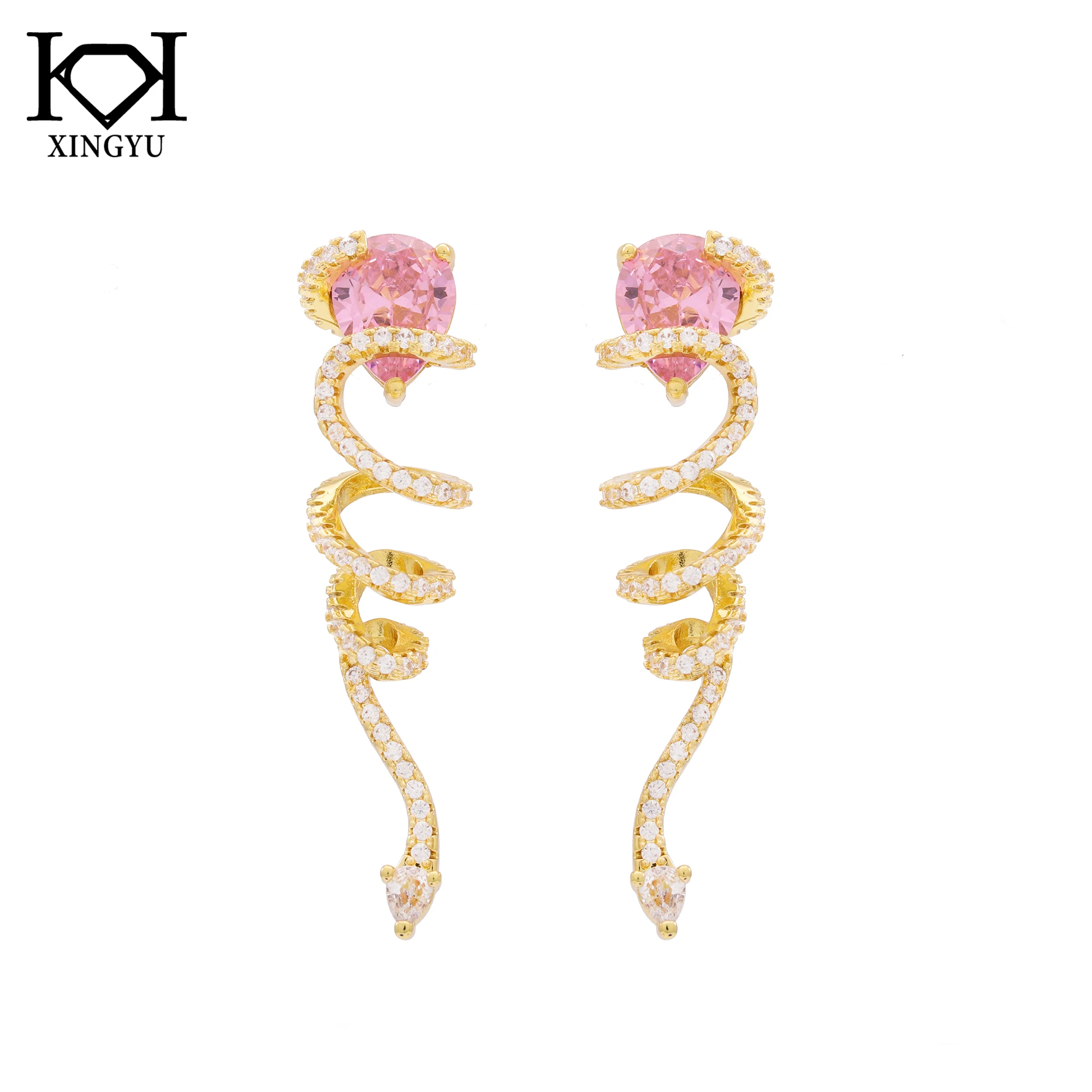 Fashion Jewelry Wholesale  Pink 18K Gold Plated White Zircon Stud Earrings