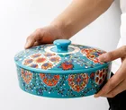 Ceramic Bowl Personality Hand Painted Big Size Round Shape Ceramic Soup Bowl With Lid