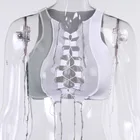 Top Fabric Wholesale Cheap Summer Sexy Hollow Out Lace Up Crop Top Mesh Fabric Tank Top