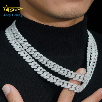 13MM Width Fine Jewelry Men Necklace Sterling Silver 925 Iced Out Moissanite Hip Hop Iced Out Cuban Link Chain