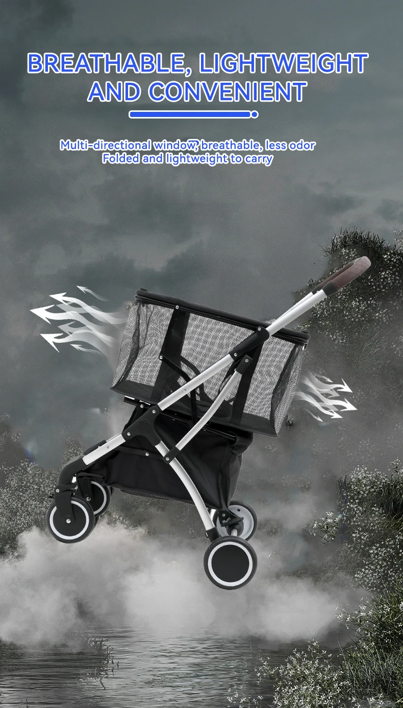 New Pet Stroller Luxury Double Deck Stroller Dog Cat Large Space Folding Bag Multi-functional Stroller Pet Products supplier