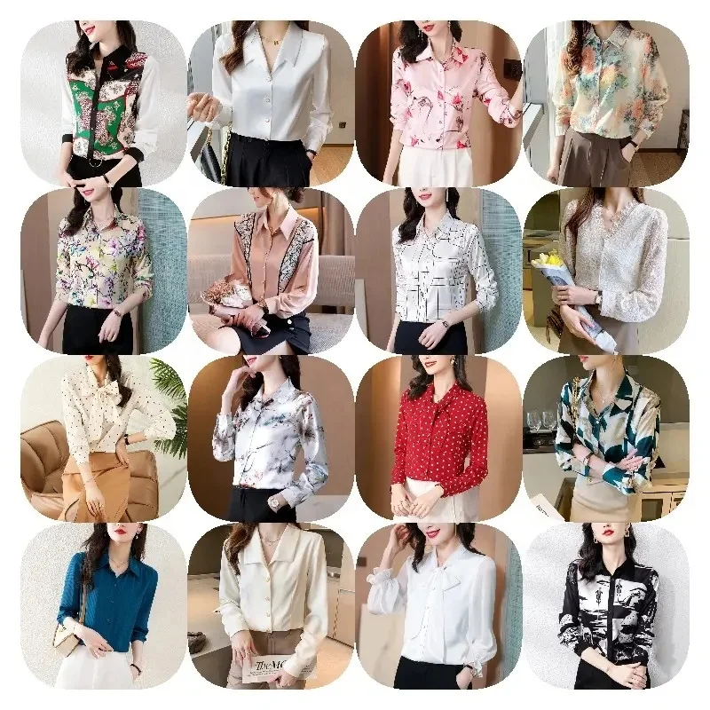 High quality wholesale 2024 women's shirt four seasons new long sleeve V-neck women's blouse blouse loose women's shirt