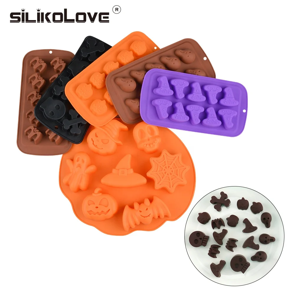 Halloween chocolate baking set skull ghost Pumpkin Face bat witch hat multi shape silicone ice chocolate candy mold