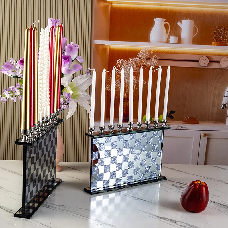 product small bridge silver mirror various sizes of glass candle holders wedding center home decoration crystal candle holders-7