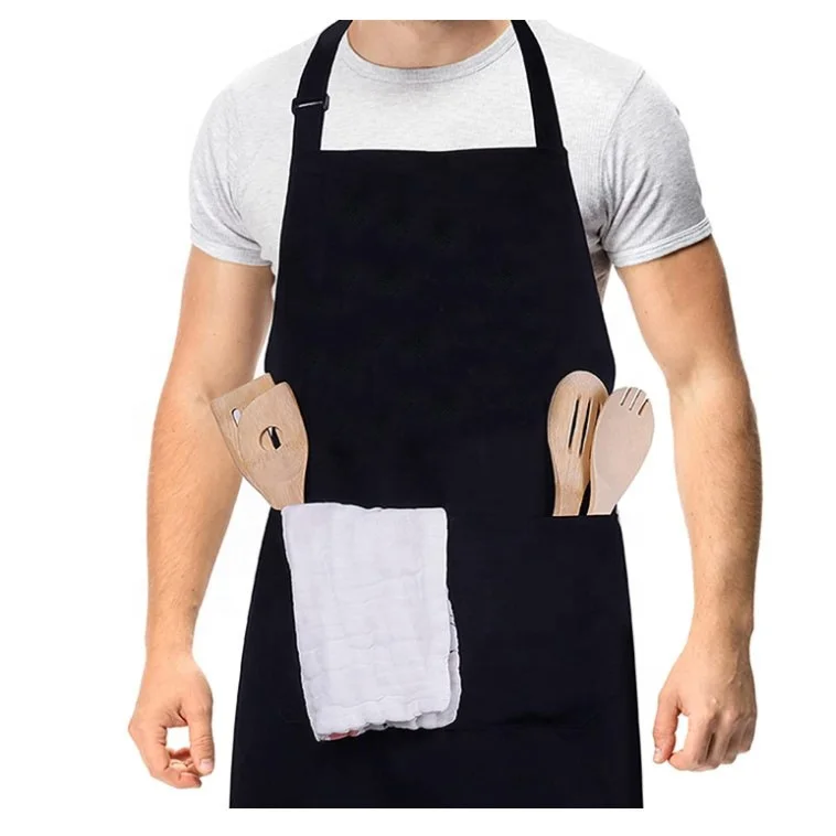 Antifouling Personalized Printed BBQ Black Aprons Custom Printing Embroidery Logo kitchen plain adjustable Apron