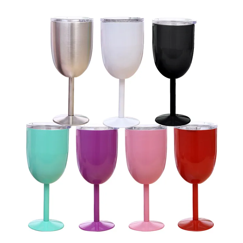 10oz Double Wall Cocktail Tumbler Wine Cup Eggshell Stainless Steel Goblet Mug 