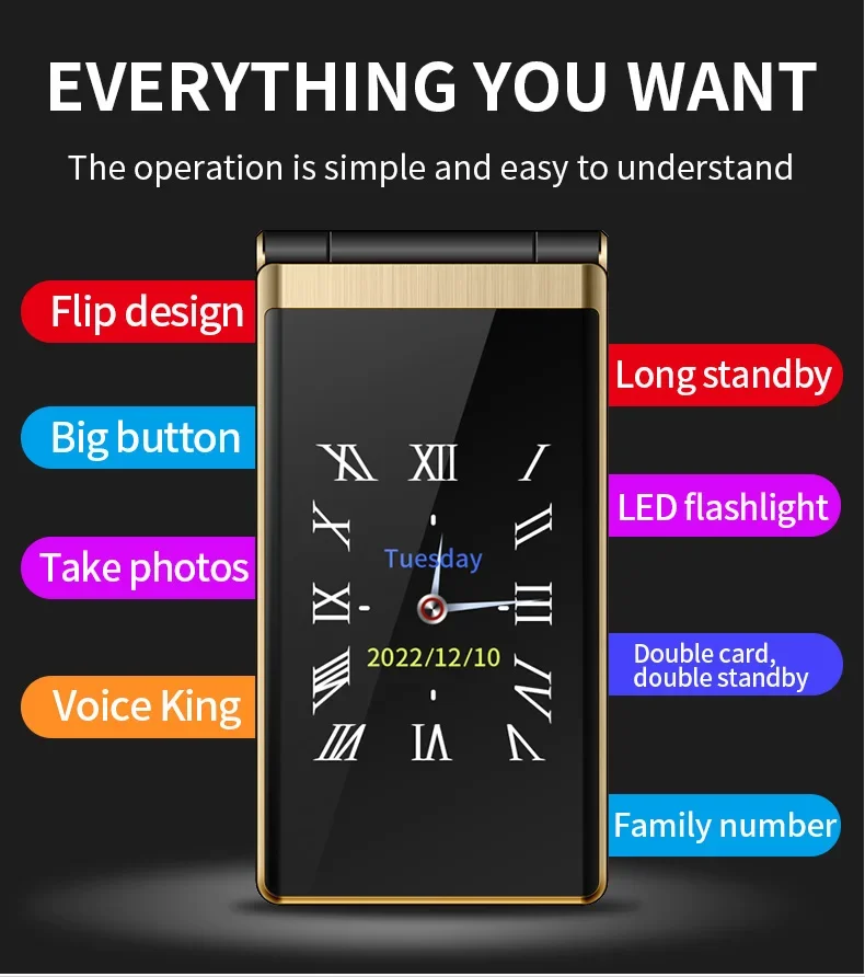 YEEMI M1 GSM 2G Flip Mobile Phone for the Elderly - Dual Sim