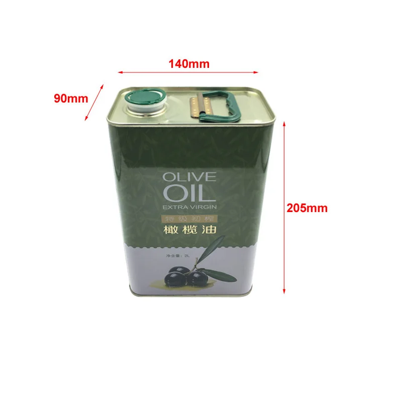Waterproof 2L Rectangular Olive Oil Tin Can for Food Grade Oil Packaging