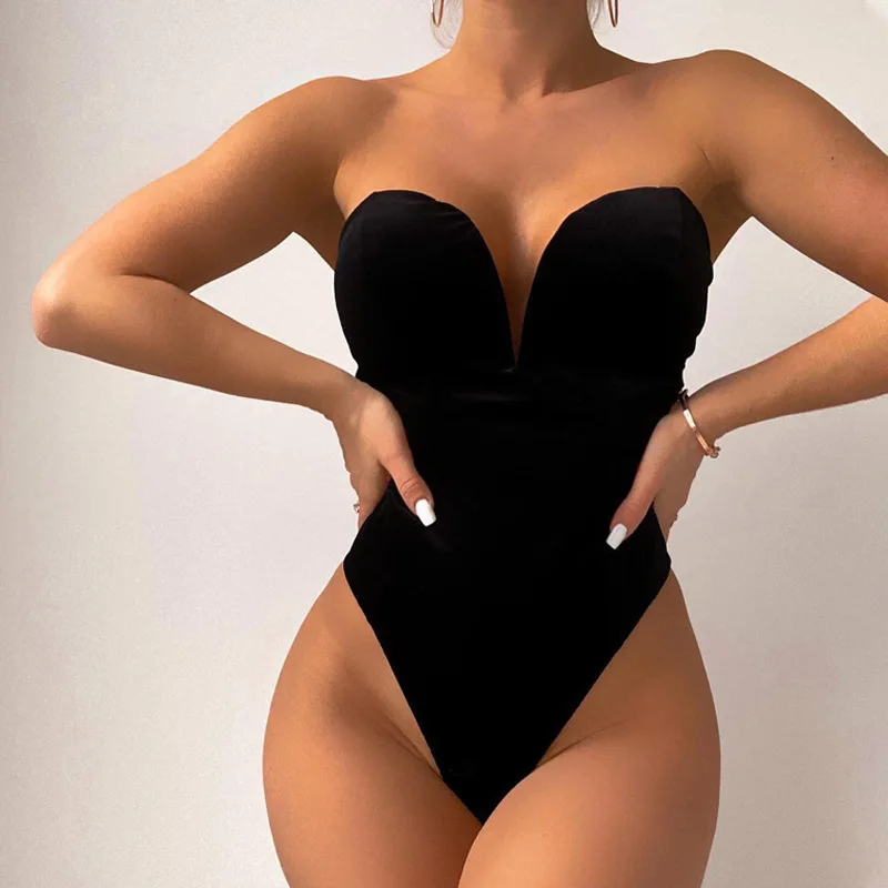 black velvet strapless bodysuit