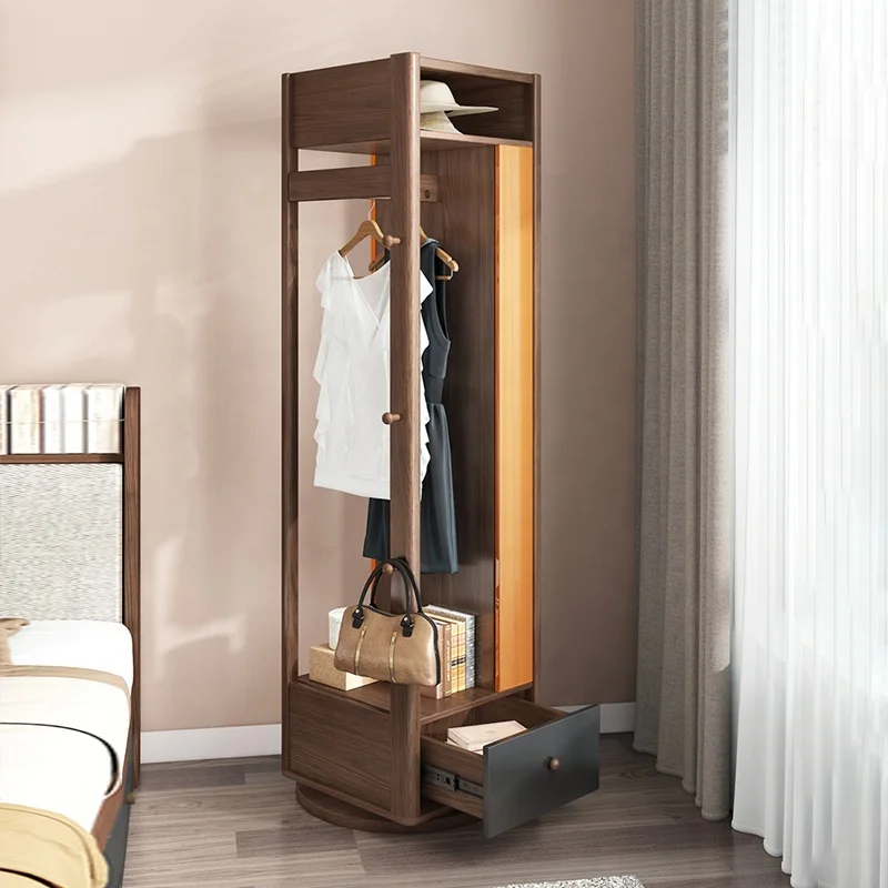 Bedroom Furniture Modern Storage Mirrored Wooden Rotatable Clothes Closets Coat Rack