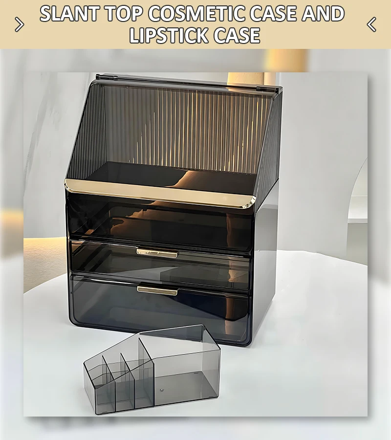 product desktop cosmetics storage box lipstick sorting shelf light luxury dustproof transparent makeup box-3