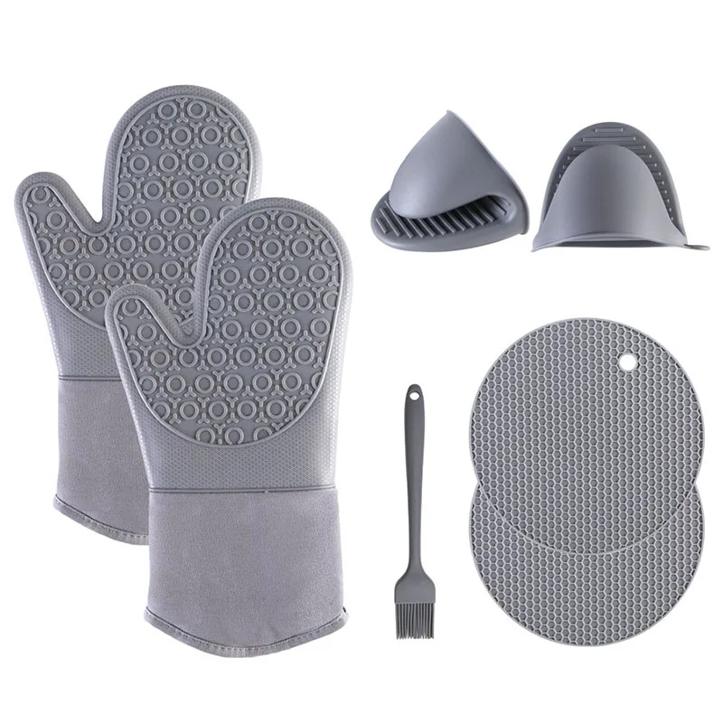 Hot Sell Silicone baking gloves custom Silicone Oven Mitt Baking Mat Oil Brush Mini Pinch Oven Mitts And Pot Holders Sets