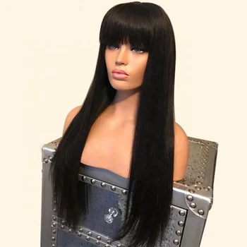 Highknight Cheap Lace Wigs 100% Raw Virgin Hair Front Lace Straight Hair Brazilian Human Hair Wigs With Bangs For Black Women