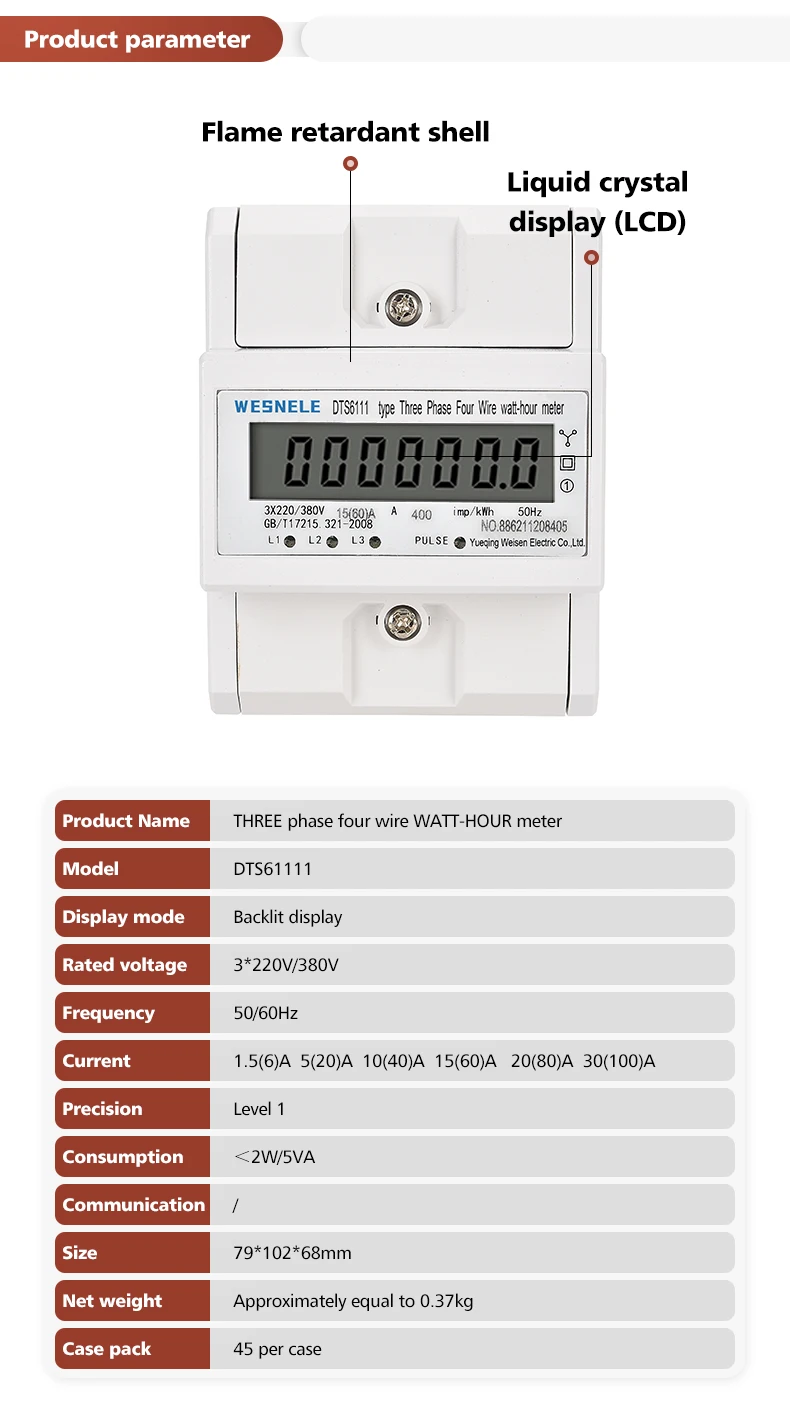 Three Phase Four Wire Electronic Energy Meter Din Rail Active Smart