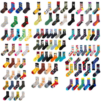 100 Design crew socks custom logo patterned art fashion colorful cotton crew unisex happy socks men