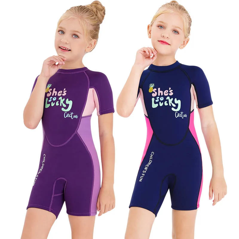 2022 Customized Logo 3mm 5mm Short Sleeve Child Swimsuit Girls Snorkel Diving Suits Kids Shorty Surfing Wetsuit