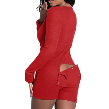 Wholesale Red Heart Printing Sexy Valentine Day Red Adult Onesie For Women With Butt Flap