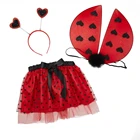 Heart Wing 2021 Wholesale Halloween Heart Ladybug Tutu Skirt Wing And Headband Girl Party Festival Suit Skirt