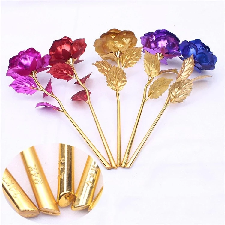 H142  Creative Valentine's Day Love Base Girlfriend Gift Roses Eternal  Foil Plated Artificial Flower 24K Gold Rose