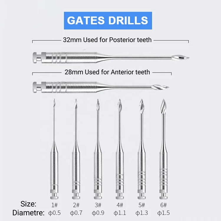 Dental Endodontic Files Stainless Steel Peeso Reamers/Glidden Gates Spiral Root Canal Drill 28/32MM #1-#6 0