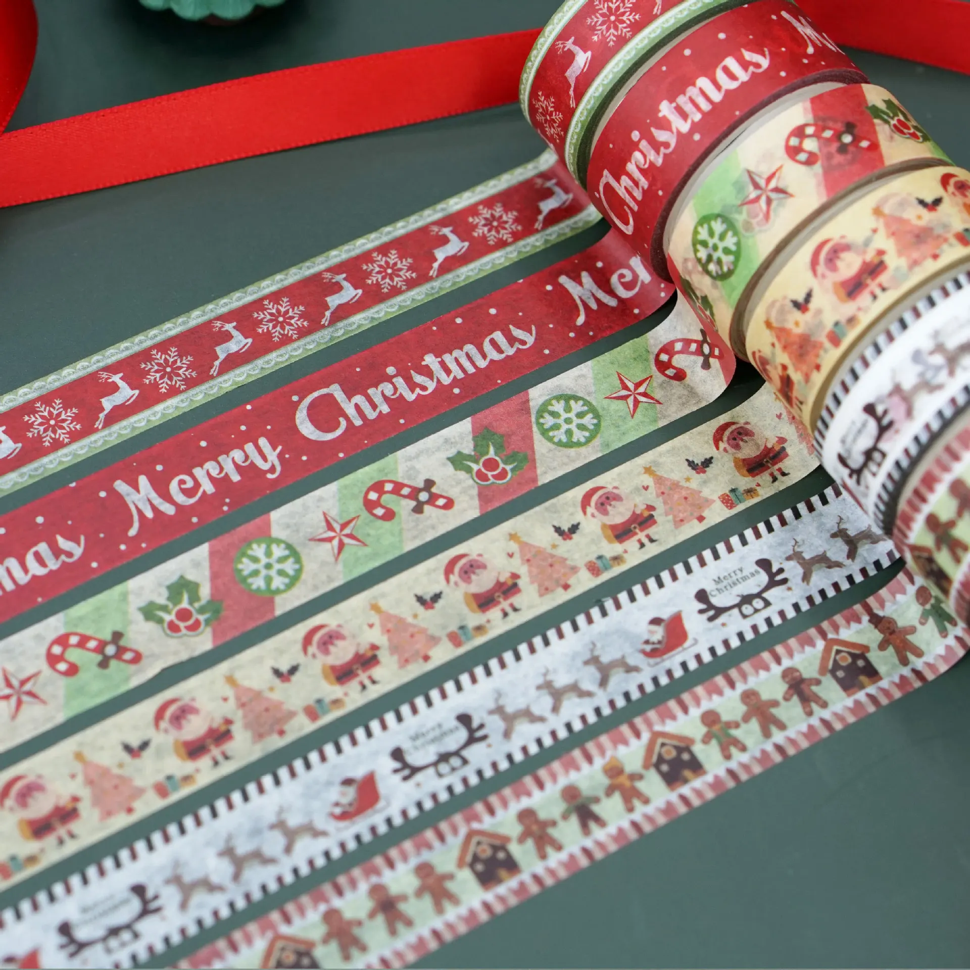 High Quality Custom Merry Christmas Washi Tape Gold Foil DIY Masking Paper 5m Waterproof Scrapbook Sticker Painting Decoration