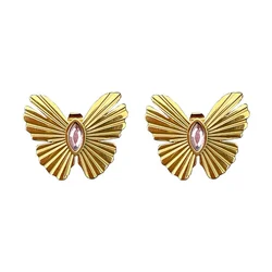 High Quality 18K Gold Plated Stainless Steel Jewelry Butterfly Pink Zircon Stud Earrings For Women Party Earrings E221426