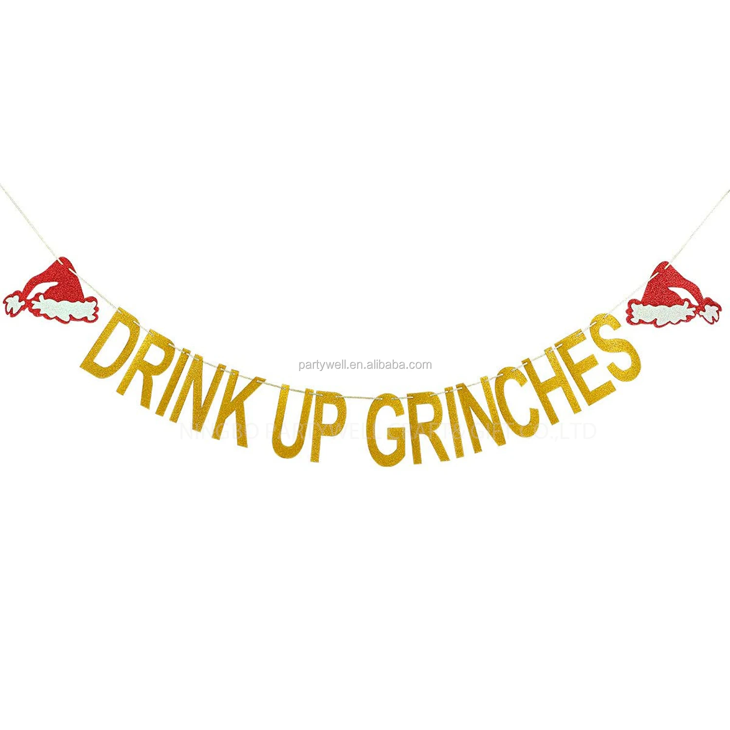gold glittery drink up grinches christmas hat banner christmas