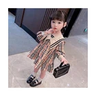 2021summer Navy Style Plaid Skirt Kids Princess Dress Girls Long Sleeve Child Toddler Little Girl Dresses