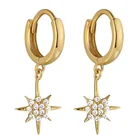 Gold Star Earrings Earrings Fashion Jewelry Gold Plated 925 Sterling Silver Cz Starburst Star Huggies Hoop Earrings