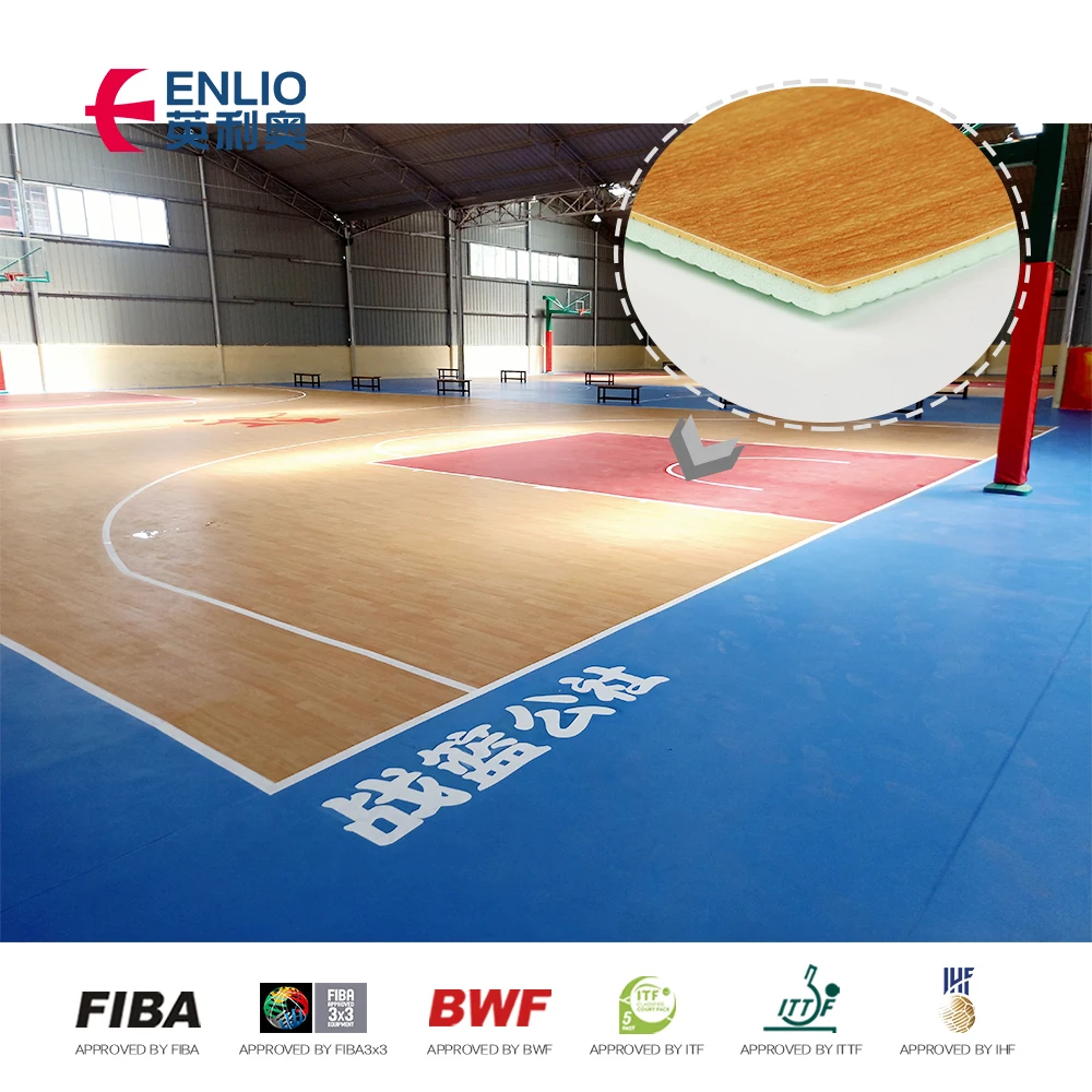 Enlio Fiba Approved Basketball Court Tiles Pvc Wood Flooring Synthesis