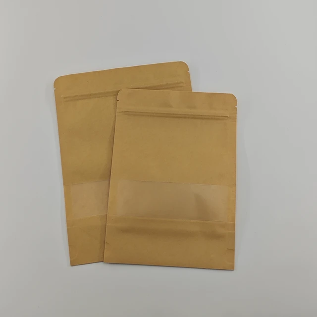 Customized Kraft Paper Bags Translucent Window Recycled Stand Pouches Food Packaging Gravure Printing Clothing